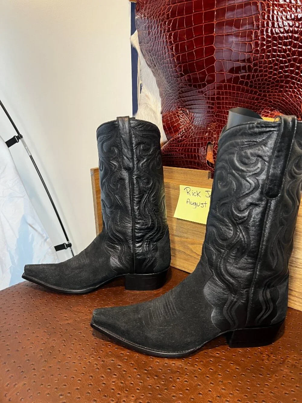 Liberty Boot Co. Black Calfskin Suede Triad Cowboy Boots in Men's Size 11.5D